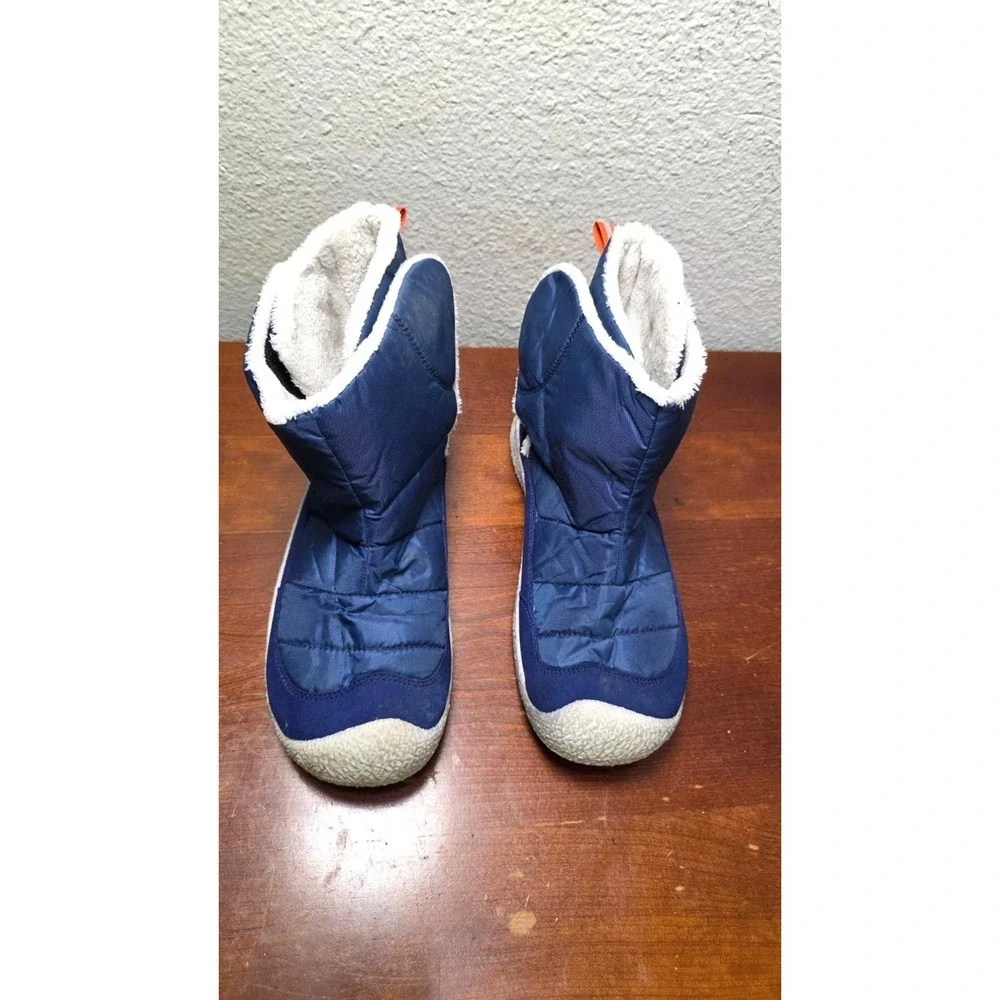Keen Howser Youth Blue & White Faux Fur Insulated Winter Boots Slip-On Size 7